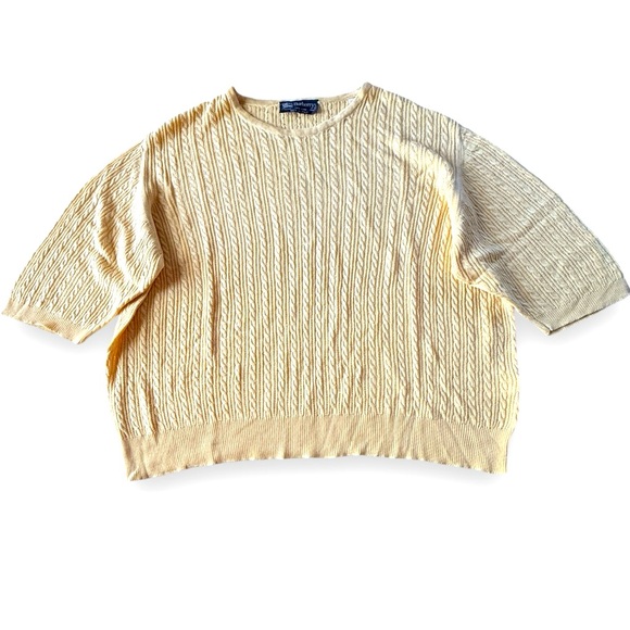 VINTAGE Burberry Burberrys Silk Cable Knit Short Sleeve Sweater Small Yellow - Picture 1 of 8